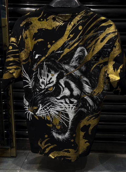 Hot Stamping Tiger Print Short Sleeved Shirt