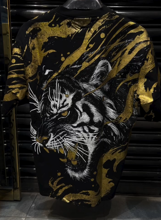 Hot Stamping Tiger Print Short Sleeved Shirt