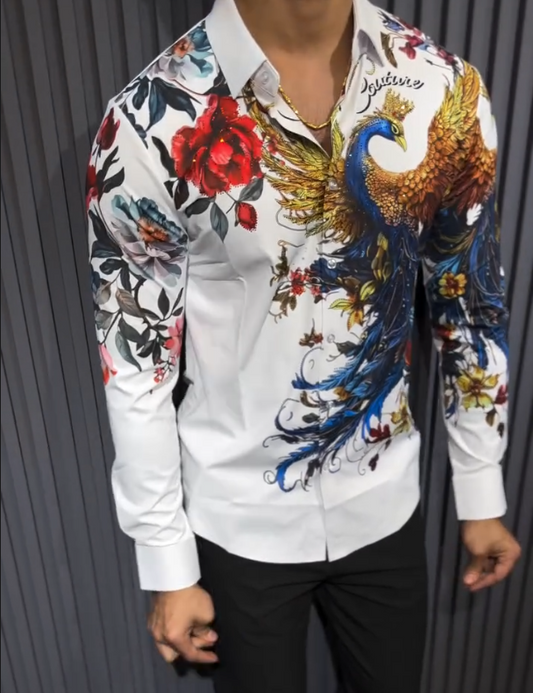 Men's Sparkling Embroidered Printed Long Sleeved Shirt