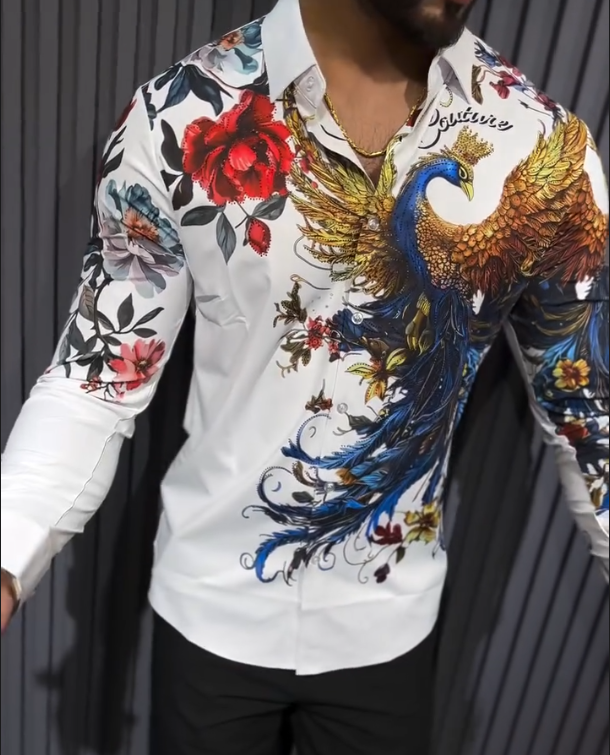 Men's Sparkling Embroidered Printed Long Sleeved Shirt