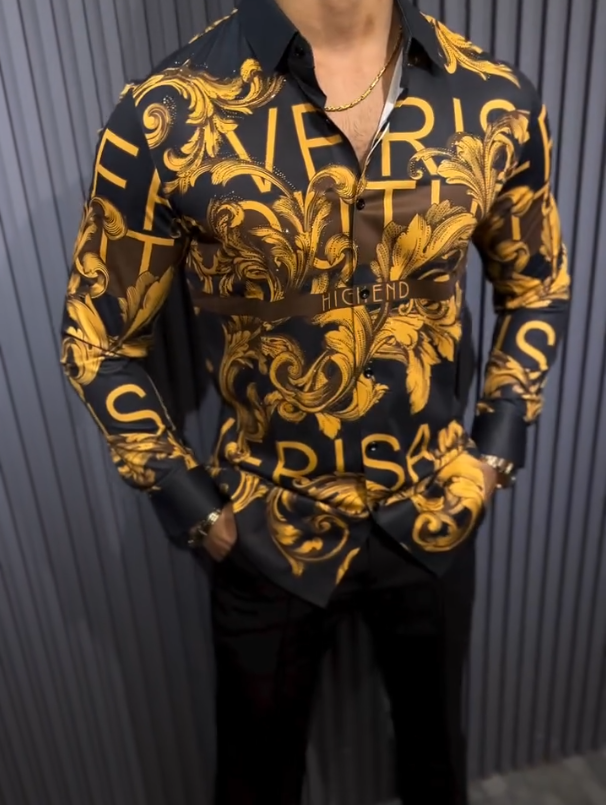 Men's Explosive Shining Totem Embroidered Printed Long Sleeve Shirt