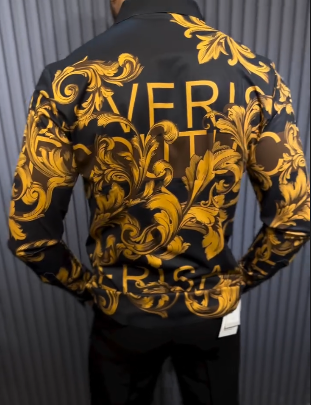 Men's Explosive Shining Totem Embroidered Printed Long Sleeve Shirt