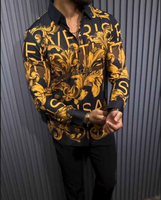 Men's Explosive Shining Totem Embroidered Printed Long Sleeve Shirt