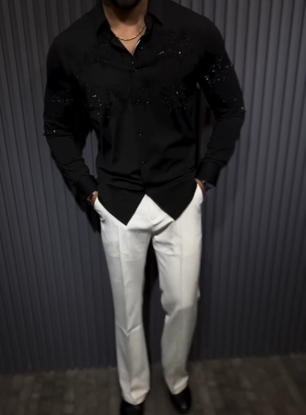 Men's Black Sparkling Long Sleeve Shirt