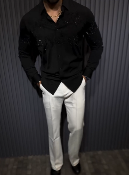 Men's Black Sparkling Long Sleeve Shirt