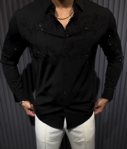 Men's Black Sparkling Long Sleeve Shirt
