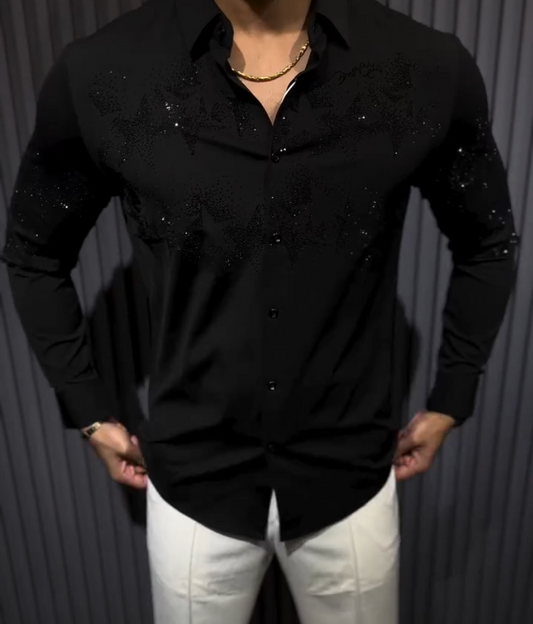 Men's Black Sparkling Long Sleeve Shirt