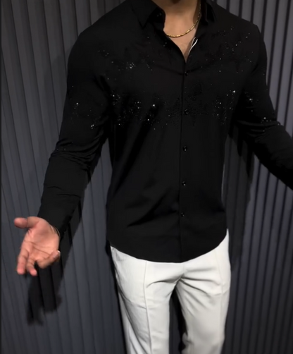 Men's Black Sparkling Long Sleeve Shirt