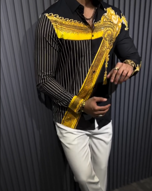 Men's Gold Sparkling Pattern Long Sleeve