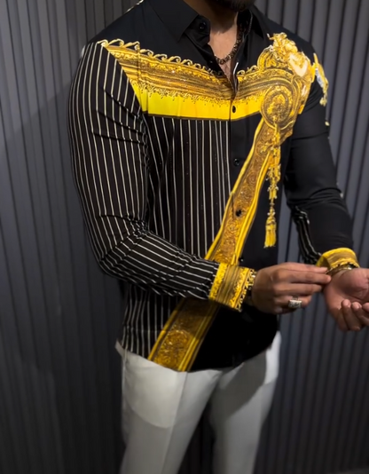 Men's Gold Sparkling Pattern Long Sleeve
