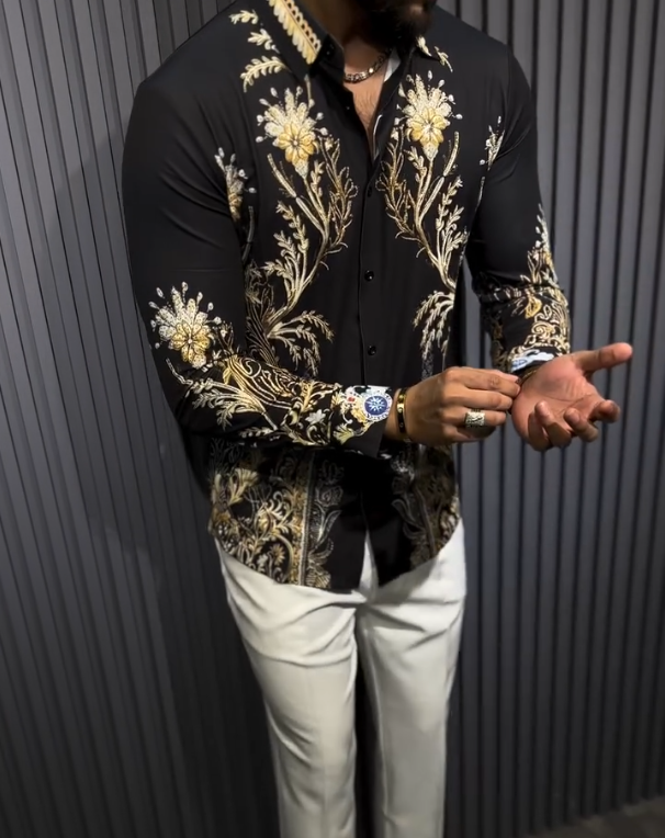 Men's Golden Flower Totem Sparkling Long Sleeve