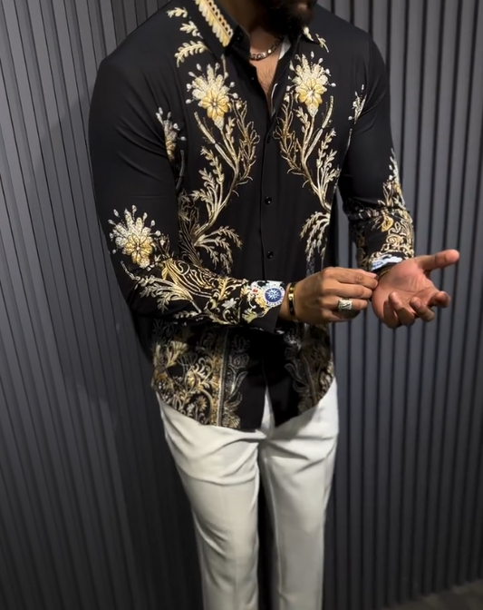 Men's Golden Flower Totem Sparkling Long Sleeve