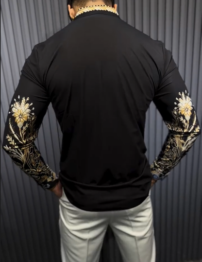 Men's Golden Flower Totem Sparkling Long Sleeve