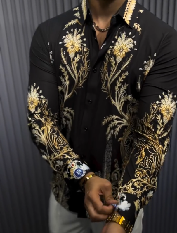 Men's Golden Flower Totem Sparkling Long Sleeve
