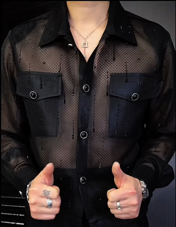 Men's Semi Transparent Sparkling Long Sleeved Shirt