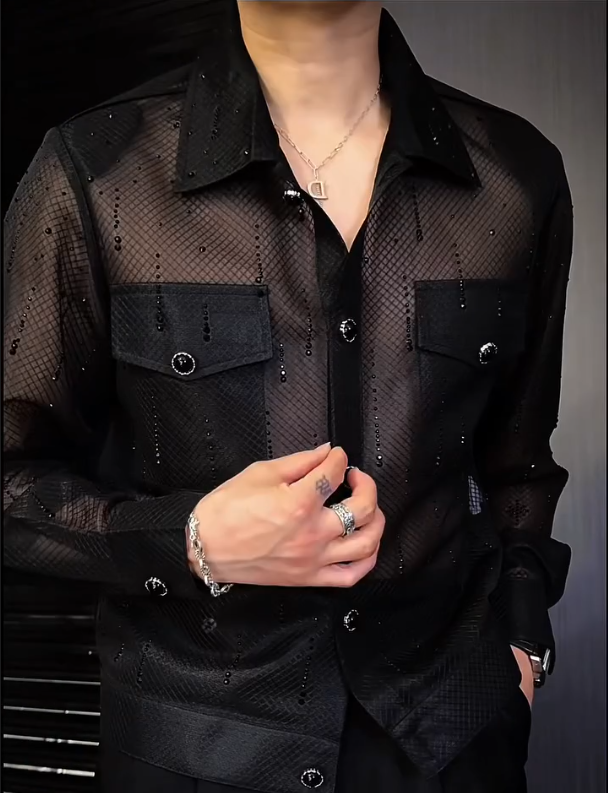 Men's Semi Transparent Sparkling Long Sleeved Shirt
