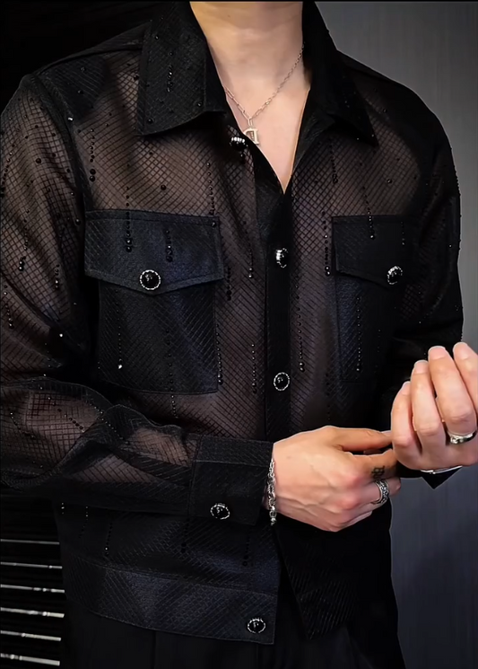 Men's Semi Transparent Sparkling Long Sleeved Shirt