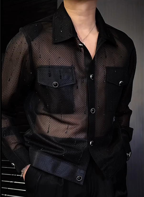 Men's Semi Transparent Sparkling Long Sleeved Shirt
