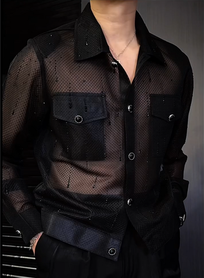 Men's Semi Transparent Sparkling Long Sleeved Shirt
