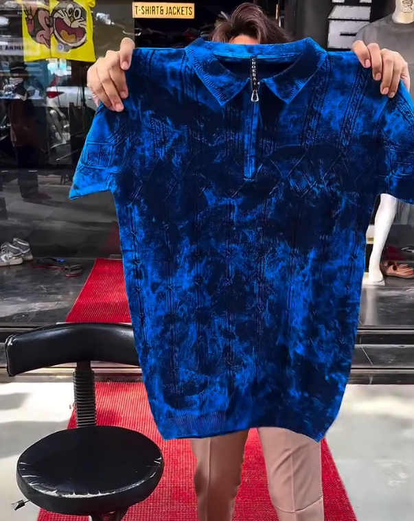 IMPORTED DENIM WASH COLLAR T-SHIRT