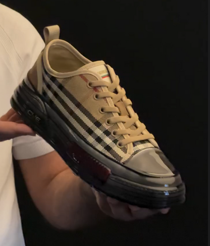 Checkered Fabric Rubber Soled Casual Shoes