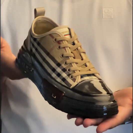 Checkered Fabric Rubber Soled Casual Shoes
