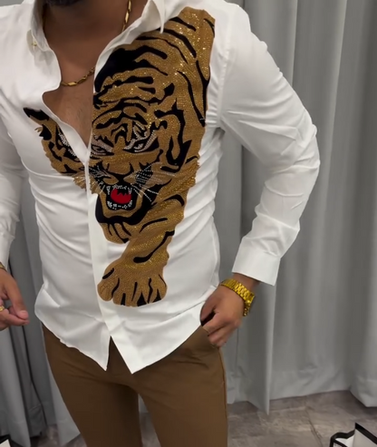 Tiger Glitter Embroidered Long Sleeved Shirt