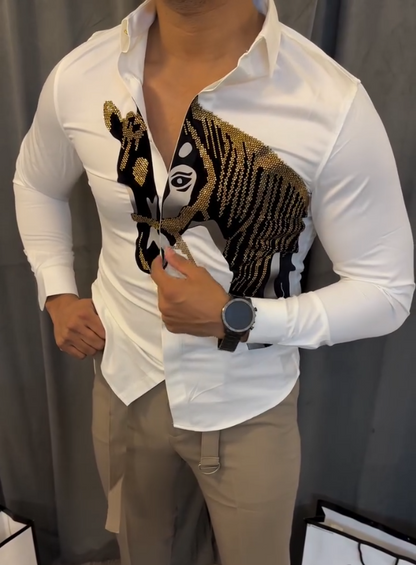 Zebra Glitter Embroidered Long Sleeved Shirt