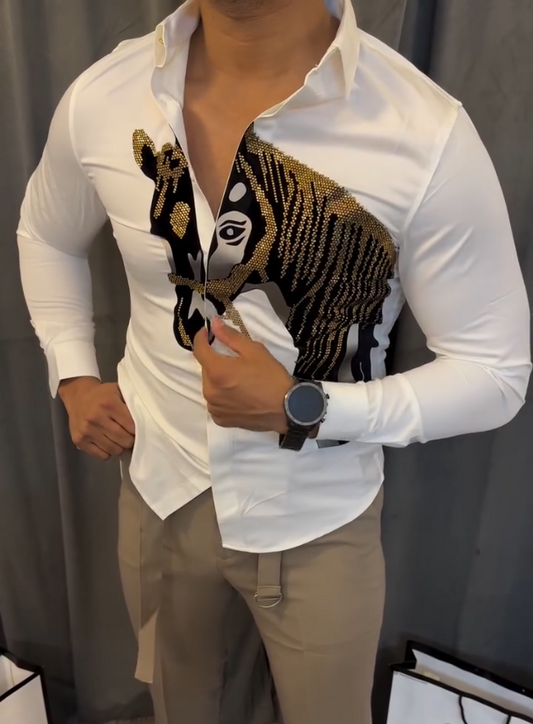Zebra Glitter Embroidered Long Sleeved Shirt