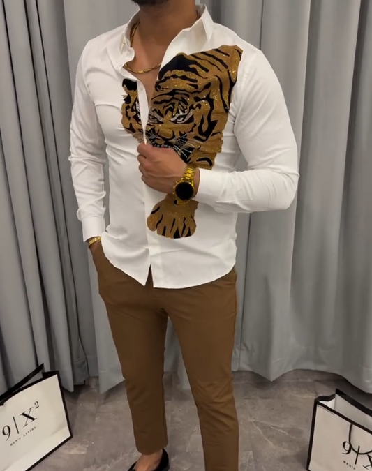 Tiger Glitter Embroidered Long Sleeved Shirt