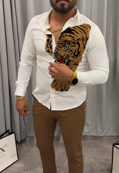 Tiger Glitter Embroidered Long Sleeved Shirt