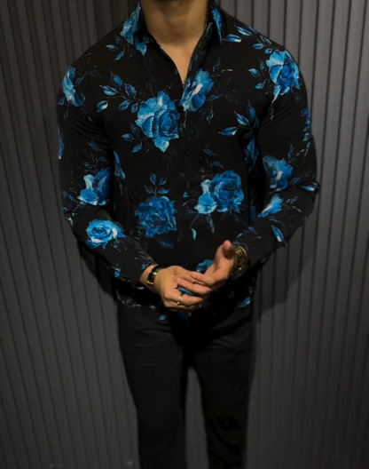 Blue Butterfly Print Long Sleeved Shirt