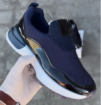 High Quality Patent Leather Mesh Splicing Casual Shoes