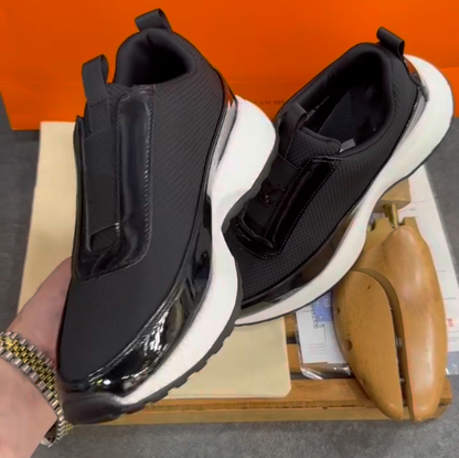 Lacquer Leather One-piece Mesh Splicing Casual Shoes