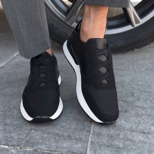 Mesh Splicing Leather Lightweight Casual Shoes