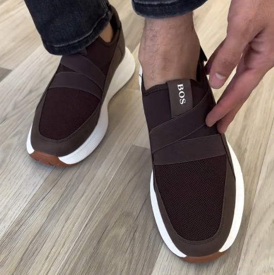 Mesh Strap Splicing Leather Lightweight Casual Shoes
