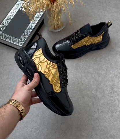 Lacquer Leather Gold Patchwork Soft Soled Casual Shoes