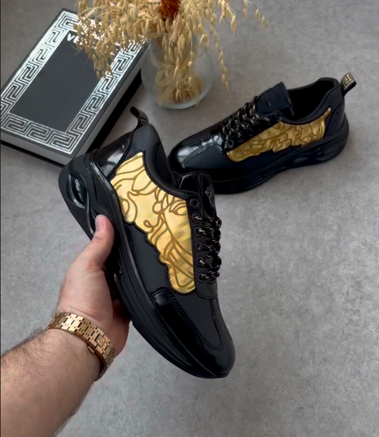 Lacquer Leather Gold Patchwork Soft Soled Casual Shoes