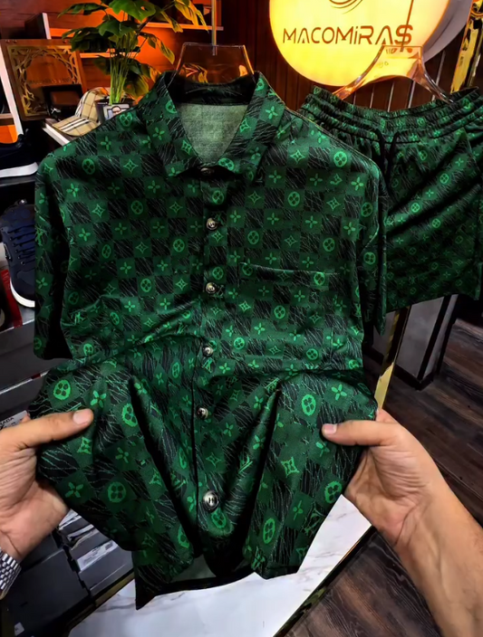 Luxury printed silk short sleeved set