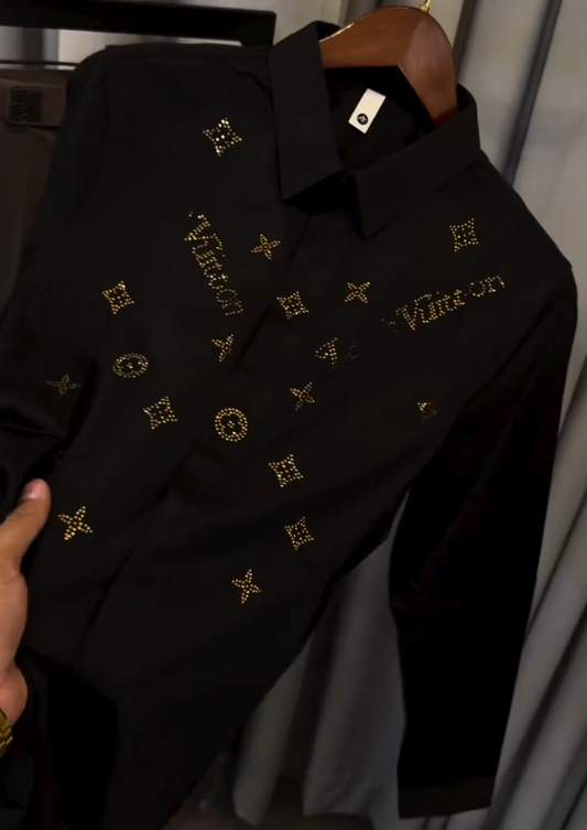 Luxury Gold Printed Long Sleeved Shirt