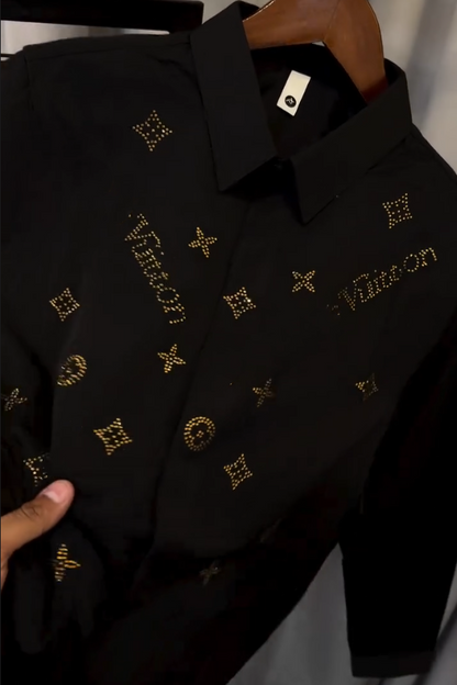 Luxury Gold Printed Long Sleeved Shirt