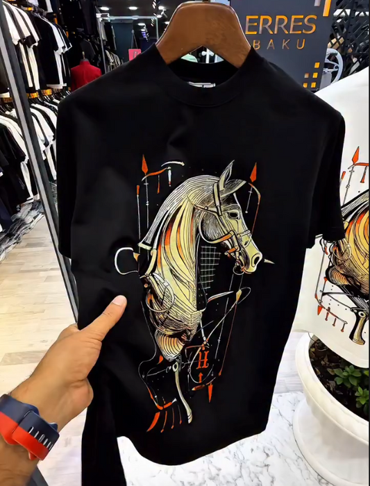 Equestrian Printed Luxury Casual Short Sleeved Shirt