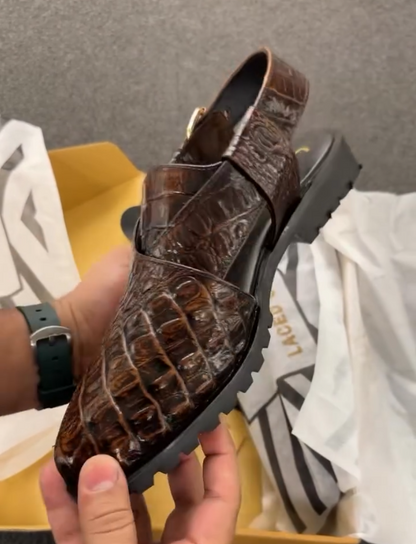 Sharp Pointed Crocodile Skin Shiny Breathable Casual Shoes