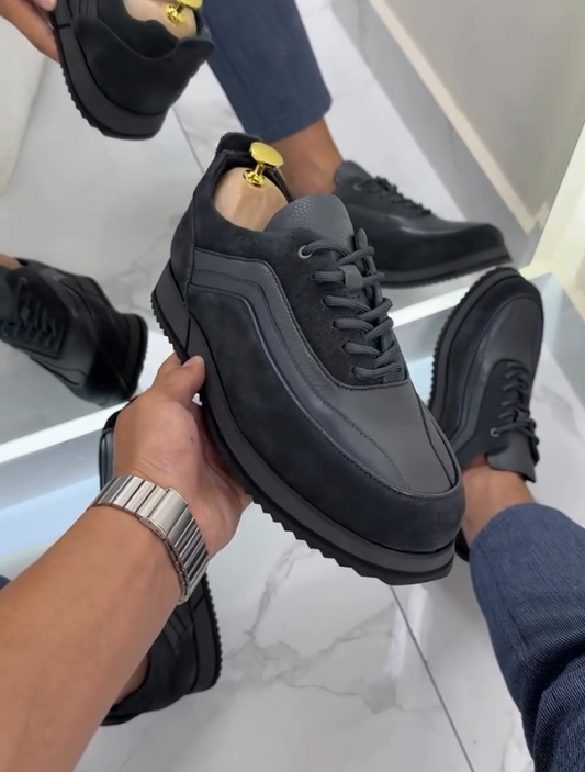 Soft Leather Thick Sole Splicing Casual Shoes
