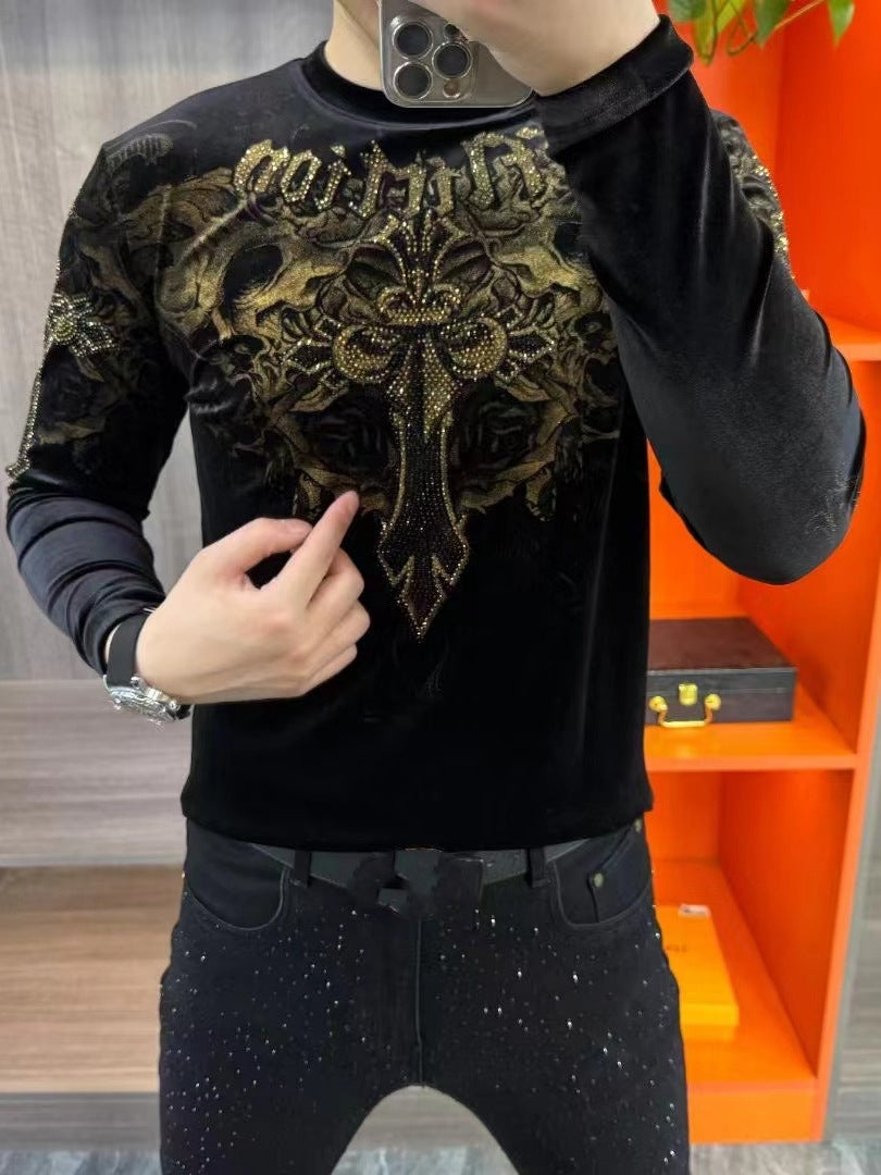 Men's Personalized Fashion Gold Velvet Round Neck Long Sleeve