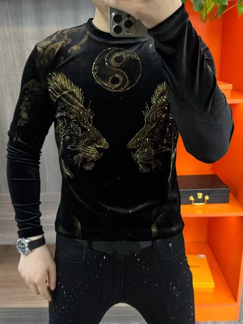 Men's Fashion Gold Velvet Round Neck Long Sleeve