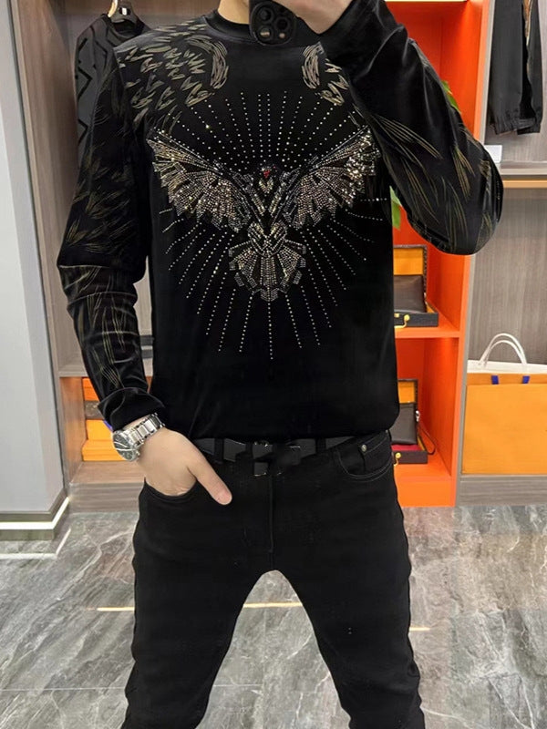 Men's Light Luxury Personalized Fashion Gold Velvet Round Neck Long Sleeve