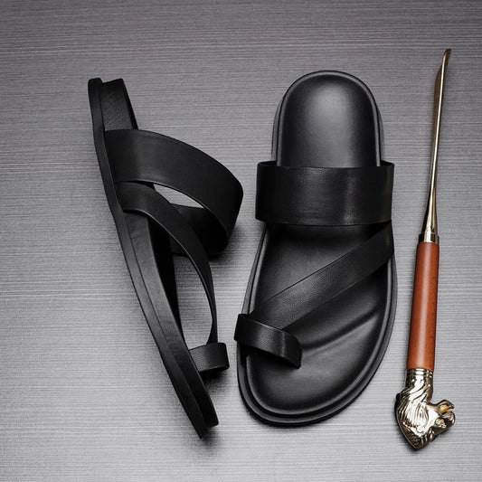 Men's Summer Leather Soft Bottom Beach Fashionable Casual Slippers