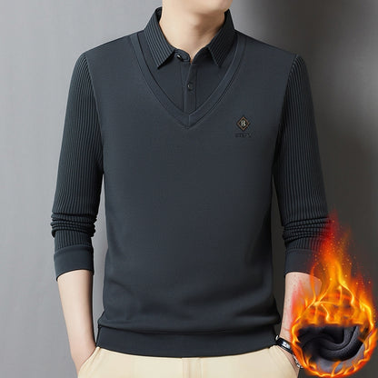 Men's fake two-piece sweater shirt