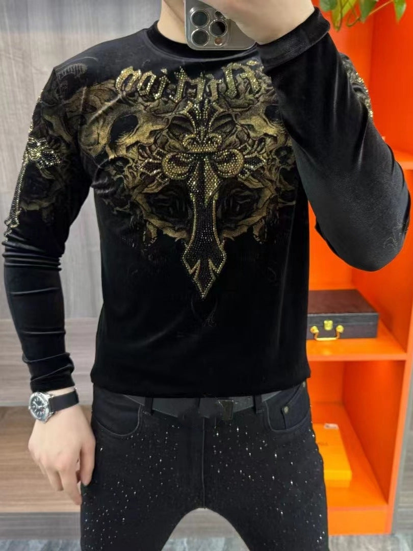 Men's Personalized Fashion Gold Velvet Round Neck Long Sleeve